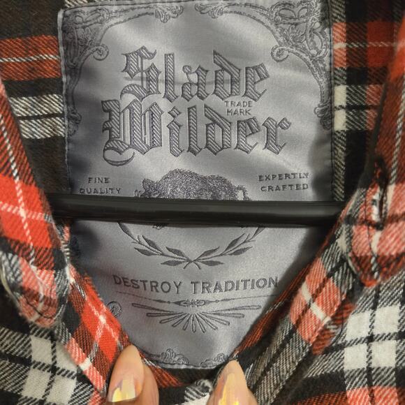 Slade Wilder Men Red Black White Plaid Flannel Button Front Long Sleeve Shirt L - Picture 2 of 5